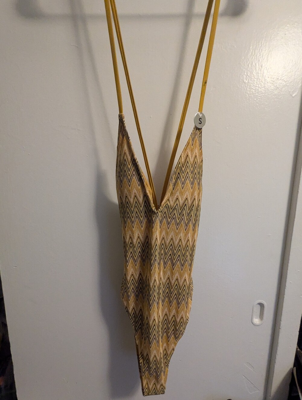Chevron V-Neck Yellow One-Piece Swimsuit - FOREVER 21